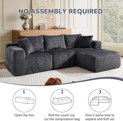 BV 102" Modern Modular Sectional Sofa,Cloud Couch Sectional with Chaise,Comfy Upholstered L-Shape Sofa for Living Room, Deep Seat Boneless Couch, No Assembly Required,Grey