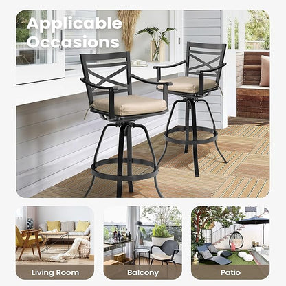 Pellebant 30" Sunbrella Outdoor Bar Stools Set of 6, Aluminum Swivel Patio Bar Height Bar Stools with Back & Footrest, for Deck Lawn Garden(Canvas Antique Beige)
