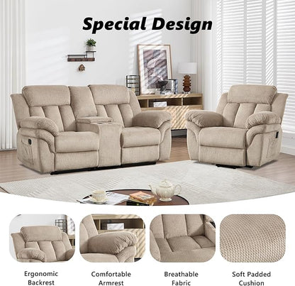 CANMOV Recliner Sofa Set, Oversize Power Lift Recliner Chair and Manual Loveseat with Overstuffed Armrest for Living Room,Bedroom Furniture,Office,1+2 Seat Light Brown
