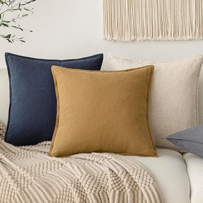 Foindtower Pack of 2, Decorative Linen Soild Throw Pillow Covers Soft Accent Cushion Case Boho Farmhouse Pillowcase for Couch Sofa Bedroom Living Room Home Decor 22 x 22 Inch Honey Mustard