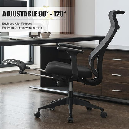 Okeysen High Back Ergonomic Mesh Office Chair, Adjustable Swivel Computer Desk Chair with Padded Seat, Armrests, and S-Shaped Lumbar Support for Home Office
