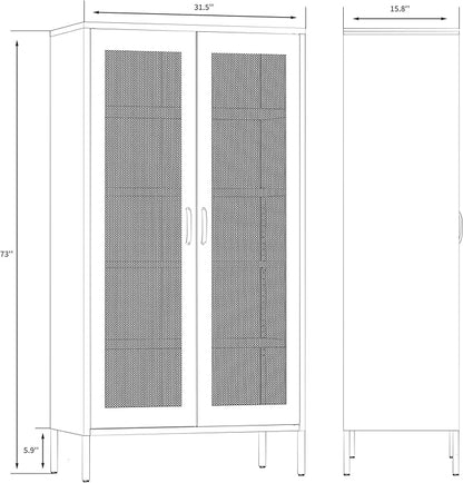 73 Inches Black Metal Storage Cabinet with Mesh Doors, 5 Tier Display Cabinet for Home Office, Metal Kitchen Pantry Storage Cabinet with 4 Adjustable Shelves
