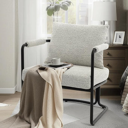 Accent Chairs Set of 2 for Living Room, Mid Century Modern Upholstered Reading Armchairs for Bedroom, Office, with Comfy Chenille Cushion & Metal Frame, Light Grey