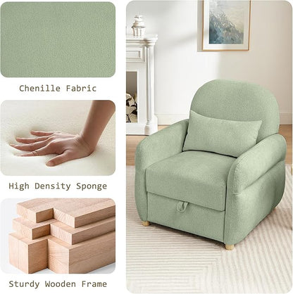 33.5" Accent Chair with Seat Storage Modern Reading Chair Accent Chairs for Living Room Armchair Bedroom,Apartment (Light Green, 33.5")