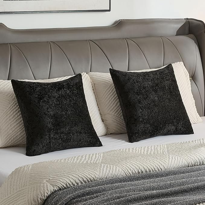 FUTEI Black Flannel Throw Pillow Covers 18x18 Inch Set of 2,Soft Dimensional Textured Cushion Cases,Modern Home Decor for Couch Living Room