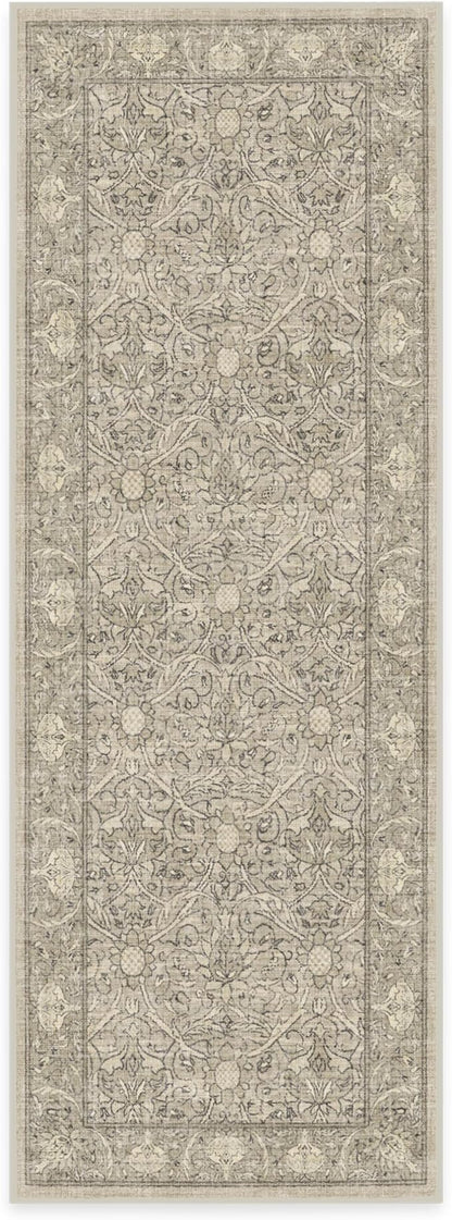 RUGGABLE x Morris & Co Machine Washable Runner Rug – Montreal Natural Stone 2.5x7, Stain-Resistant, Non-Slip – Washable Rug for Hallway, Entryway, Living Room & Kitchen–with Standard Pad