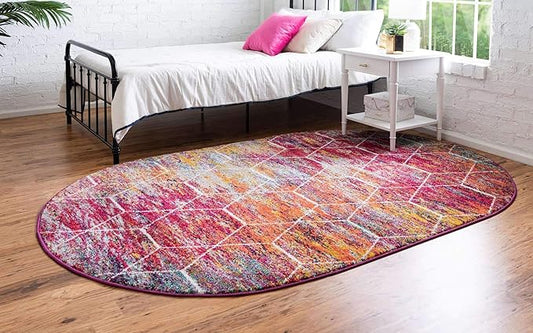 Unique Loom Trellis Frieze Collection Area Rug - Geometric (7' 10" x 10' Oval, Multi/ Ivory)