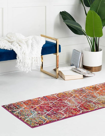 Unique Loom Trellis Frieze Collection Area Rug - Geometric (2' x 6' Runner, Multi/ Ivory)