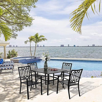 PHI VILLA Set of 4 Stackable Wrought Iron Patio Dining Chairs, Portable Black Outdoor Bistro Deck Metal Chairs, Support 300 lbs, Ideal for Garden, Backyard, Lawn