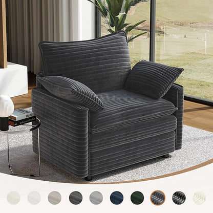 Vesgantti 40" Single Seat Sofa, Comfy Cloud Couch Deep Seat Upholstered Couch Corduroy Modern Sofa with Armrest Pillow, Easy Assembly for Living Room, Bedroom and Apartment, Gray