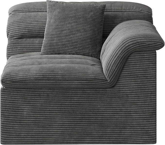 44" Cloud Sectional Couch with Single Arm, Modern Compressed Sofa, Comfy Sleeper Sofa, Corduroy Upholstered Couches for Small Space/Apartment, No Assembly Required, Dark Gray, Right Side