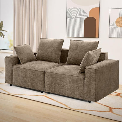 WILLOVE 78'' Modular Sectional Sofa, Chenille Cloud Couch with Wide Armrests & 4 Pillows, Deep Seat Couches for Living Room, Khaki