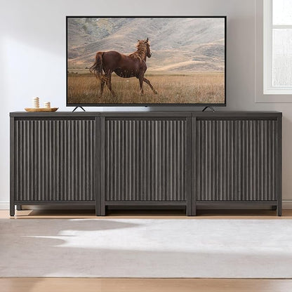 SICOTAS Sideboard Buffet Cabinet with Storage, Fluted Credenza Console Cabinet with Adjustable Shelves, Modern Coffee Bar Storage Cabinet for Kitchen, Living Room, Entryway, Black Oak