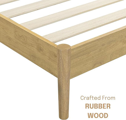 NTC Inno Wooden Bed Frame with Headboard, Solid Oak and Rubber Wood Foundation with Silent Slats and Wood Central Supports, 1000 Lb Capacity, Effortless Assembly, King - Sand