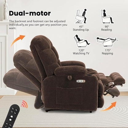 EONIX Wide Lay Flat Power Lift Recliner Chair for Elderly, Oversized Lift Chair with Heat and Massage, 400lbs Heavy Duty Electric Lift Recliner Sofa with Cup Holders and Charging Ports, Coffee