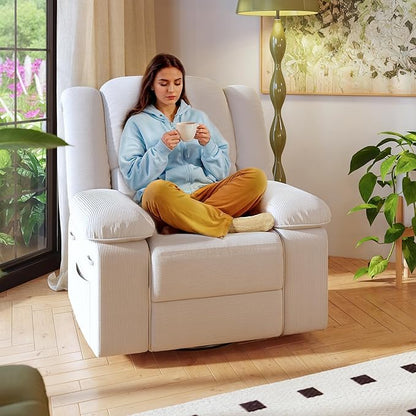 FLEXISPOT 360° Swivel Rocker Recliner for Adults, Massage Rocker Recliner Chair with Heating, Nursery Chair Swivel Glider Sofa for Living Room, Bedroom, Nursery, Beige