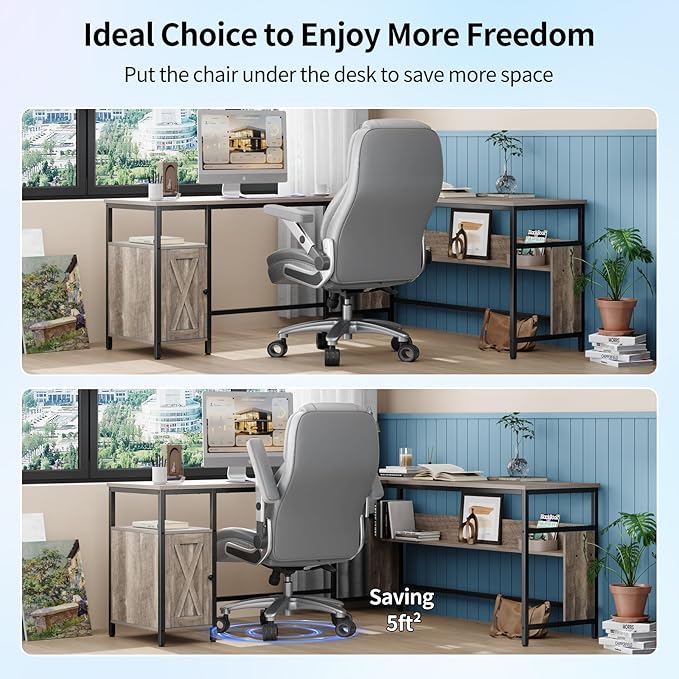 Big and Tall Office Chair with 5D Arms, 600lbs Fabric & PU Leather Heavy Duty Desk Chair, Adjustable Lumbar Support & Height, Tilt Function, High Back Ergonomic Executive Computer Chair