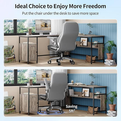 Big and Tall Office Chair with 5D Arms, 600lbs Fabric & PU Leather Heavy Duty Desk Chair, Adjustable Lumbar Support & Height, Tilt Function, High Back Ergonomic Executive Computer Chair