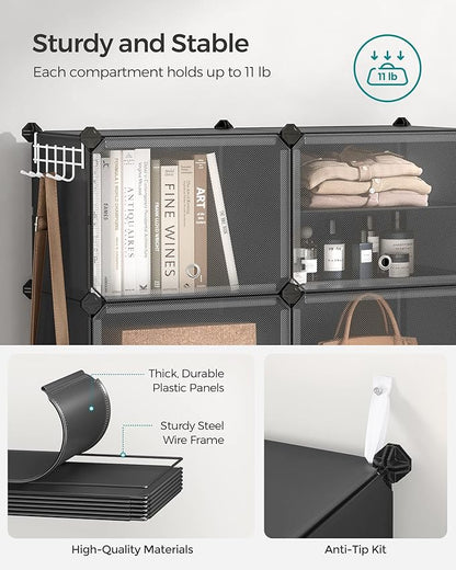 SONGMICS Shoe Rack Organizer, 8-Tier Shoe Storage Cabinet for Closet and Entryway, Holds 32 Pairs of Shoes, Adjustable, Ink Black and Trasparent ULPC034B01
