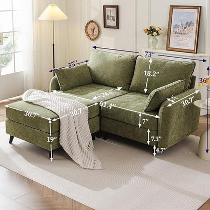73'' Loveseat Sofa with All Seats Storage, Modular Sectional Couch with Movable Ottoman,Oversized Comfy Couch with 7.8'' Cushion,24.5'' Deep Seat,for Living Room,Bedroom,Velet,Green