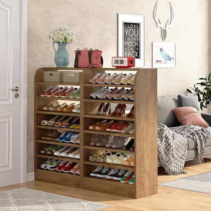 Tribesigns Shoe Rack for Entryway, 8-Tier Tall Shoe Shelf Shoes Storage, Wooden Shoe Storage Cabinet Shoe Organizer for Closet, Hallway, Living Room, Wood Color