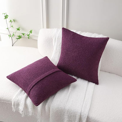 FUTEI Pack of 2 Purple Decorative Throw Pillow Covers 18x18 Inch Soft Cozy Solid Boucle Textured Cushion Case,Modern Home Decor for Couch Bed Living Room