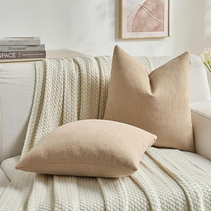 FUTEI Khaki Decorative Throw Pillow Covers 24x24 Inch Set of 2,Soft Cozy Wheat Ear Striped Patterns European Cushion Cases,Modern Home Decor for Couch Bed Living Room