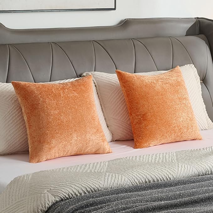 FUTEI Orange Flannel Throw Pillow Covers 18x18 Inch Set of 2,Soft Dimensional Textured Cushion Cases,Modern Home Decor for Couch Living Room