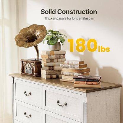 Amada 6 Drawers Dresser for Bedroom, Farmhouse 47" Wide Dresser & Chest of Drawers with Roman Column Design, Large Storage Organizer with 6 Drawer Sizes for Bedroom, Living Room