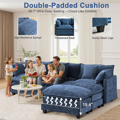 111.4" L-Shaped Cloud Chenille Sectional with Reversible Chaise, Flexible 3+1 Layout for Large Spaces, Deep Seat and Free Pillows Included