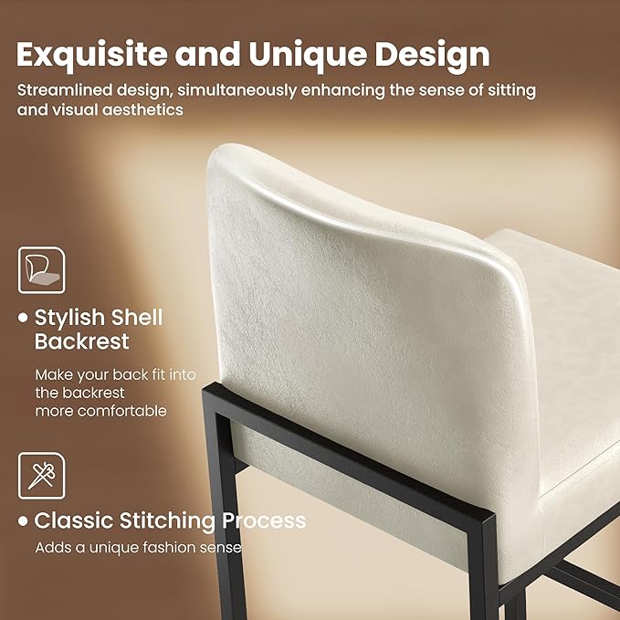 PHI VILLA Leather Bar Stools Set of 3, Modern Counter Height Bar Stool Kitchen Counter Chairs, 24 Inch Barstools with Back