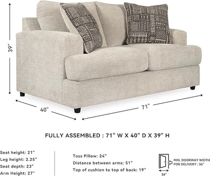 Signature Design by Ashley Soletren Contemporary Chenille Loveseat with 2 Accent Pillows, Off-White