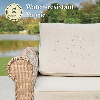 Patio Furniture Set, 6 Piece Outdoor Rattan Wicker Sectional Conversation Set with 5.5" Thick Waterproof Cushions and Coffee Table for Deck Backyard