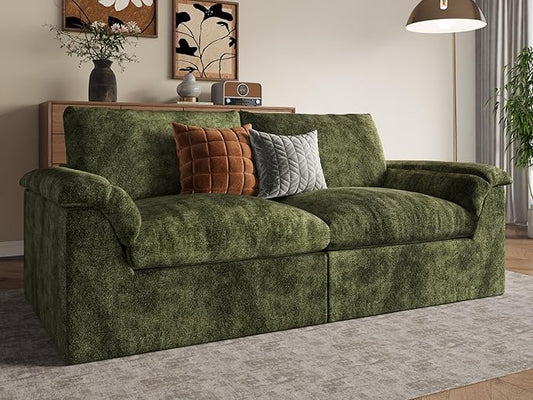 EASE MOOSE Oversized Boneless Couch for Living Room, Sectional Cloud Sofa, Modular Cloud Couch Loveseat, 2-Seater Deep Seat Sofas with Pillow for Bedroom Apartment, No Assembly, Chenille (Green)