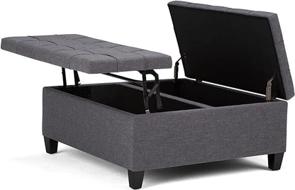SIMPLIHOME Harrison Coffee Table Storage Ottoman - 36 inch Wide Upholstered Linen Look Fabric Square Lift-Top Ottoman in Slate Grey, Transitional Ottoman for Living Room with Hidden Storage