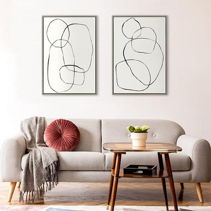 Kate and Laurel Sylvie 871 Modern Circles and 869 Going in Circles Framed Linen Textured Canvas Art Set by Teju Reval of SnazzyHues, 2 Piece Set 23x33 Gray, Contemporary Abstract Wall Art Décor Set