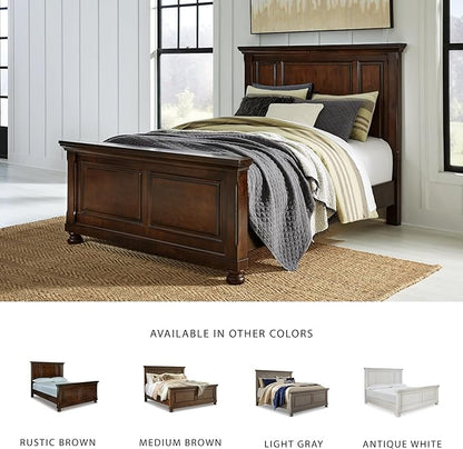 Signature Design by Ashley Porter Traditional Queen Panel Bed, Hand-Finished, Foundation or Box Spring Needed, Wood, 67.81" W x 88.25" D x 60.25" H, Dark Brown