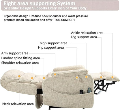 Power Lift Recliner Chair for Adults Elderly Lay Flat Velvet Recliners with Massage Heating, Extended Footrest, Wireless Charging Device, USB Ports, Cup Holder, Lumbar Pillow