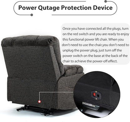 Oversized Zero Gravity Power Lift Recliner Chair for Elderly Adults Big Man Electric Lay Flat Recliner Triple Motor with Heat and Massage, Adjustable Seat Height, Arm Storage, Cup Holder
