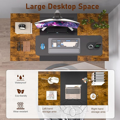 StarGraph Gaming Desk 47 Inch Modern Computer Desk Large Home Office Desks with Carbon Fiber Desktop Study Writing Work Game Desks with Sturdy Metal Frame, Rustic Brown