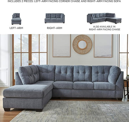 Signature Design by Ashley Marleton Contemporary Left-Arm Facing Tufted 2-Piece Sectional with Chaise and Loose Seat Cushions, Blue