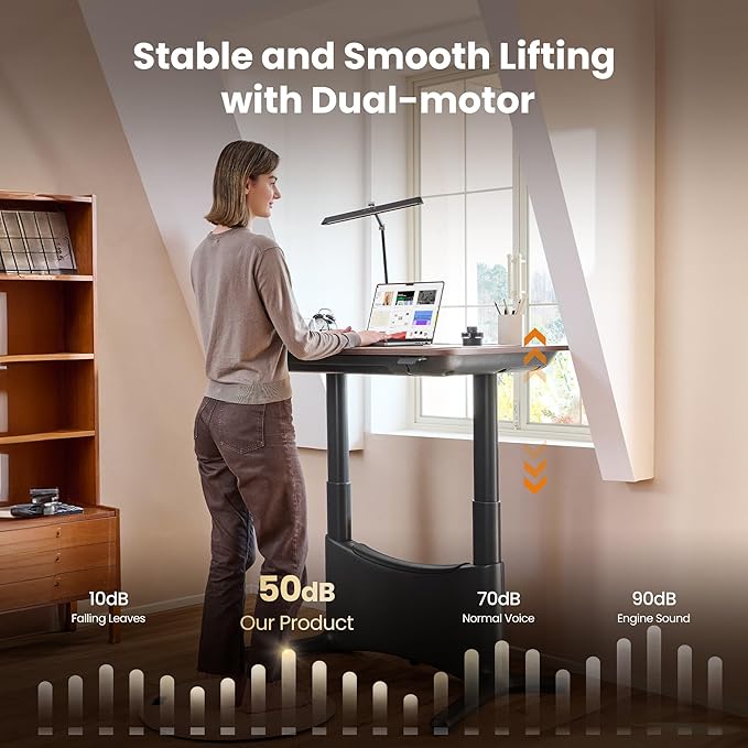 COLAMY Electric Standing Desk, Whole-Piece Gaming Desk with Dual Motors, Ergonomic Footrest, Drawers for Storage, Adjustable Height Sit-Stand Desk for Home Office (Veneer Desktop, Black Oak + White)