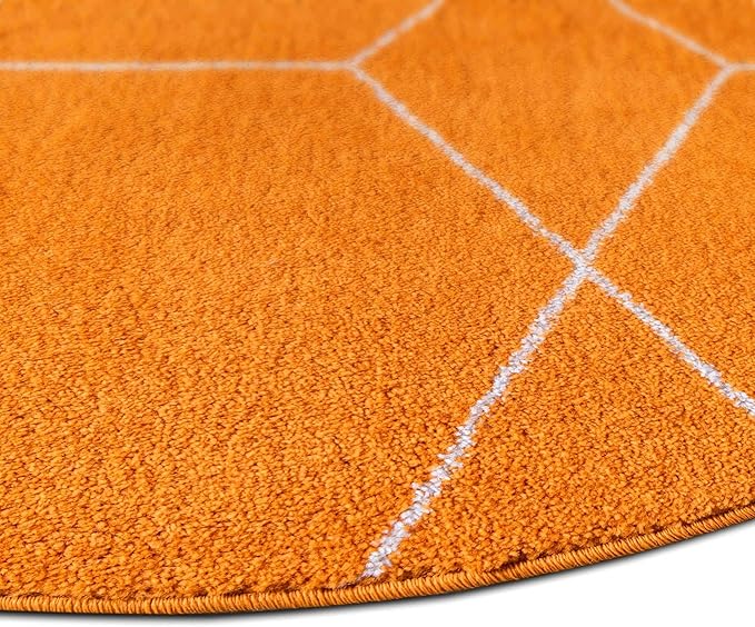 Unique Loom Trellis Frieze Collection Area Rug - Geometric (4' 1" Round, Orange/ Ivory)