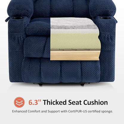 MCombo Dual Motor Power Lift Recliner Chair for Elderly, Lay Flat Lift Chair with Heat and Massage, Petite Lift Chair, Cup Holders, USB A&C Ports, Fabric 7893 (Small, Navy Blue)