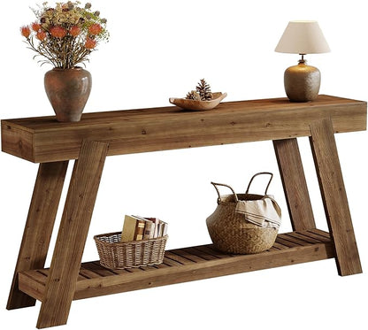 Tribesigns 62.9-Inch Solid Wood Console Table for Entryway, Long Narrow Sofa Couch Table with Storage for Living Room Hallway