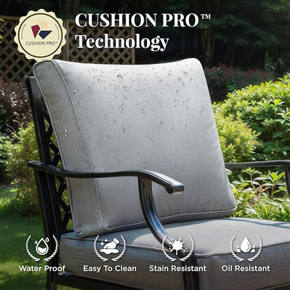 Patio Furniture Set 7 pcs, Outdoor Patio Furniture, 3-Seat Sofa, 4 Single Chairs, 2 Ottomans and 5.75" Extra Thick Cushion, Patio Conversation Set for Garden Backyard Deck,Grey