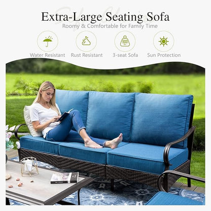 Sophia & William Patio Furniture Set with Fire Pit Table, 5 PCS Metal Outdoor Conversation Set with Fire Pit Table, 2 Sofa Chairs,1 Loveseat, 3-Seater Couch for Outdoor Seating, Backyard, Porch(Navy)