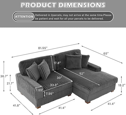 Cloud Sectional Couch with L-Shape Chaise, Modern Modular Sofa with Deep Seat, Upholstered Couches for Living Room Bedroom, Grey