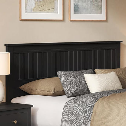 Serene Solid Wood Window-Pane Panel Headboard – Easy Assembly, Casual Coastal Style – King Size in Black