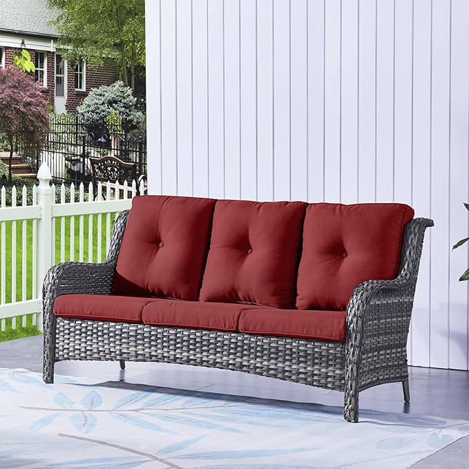 HUMMUH 5 Pieces Patio Furniture Set Wicker Outdoor Sectional Sofa with Swivel Rocking Chairs,Patio Ottomans